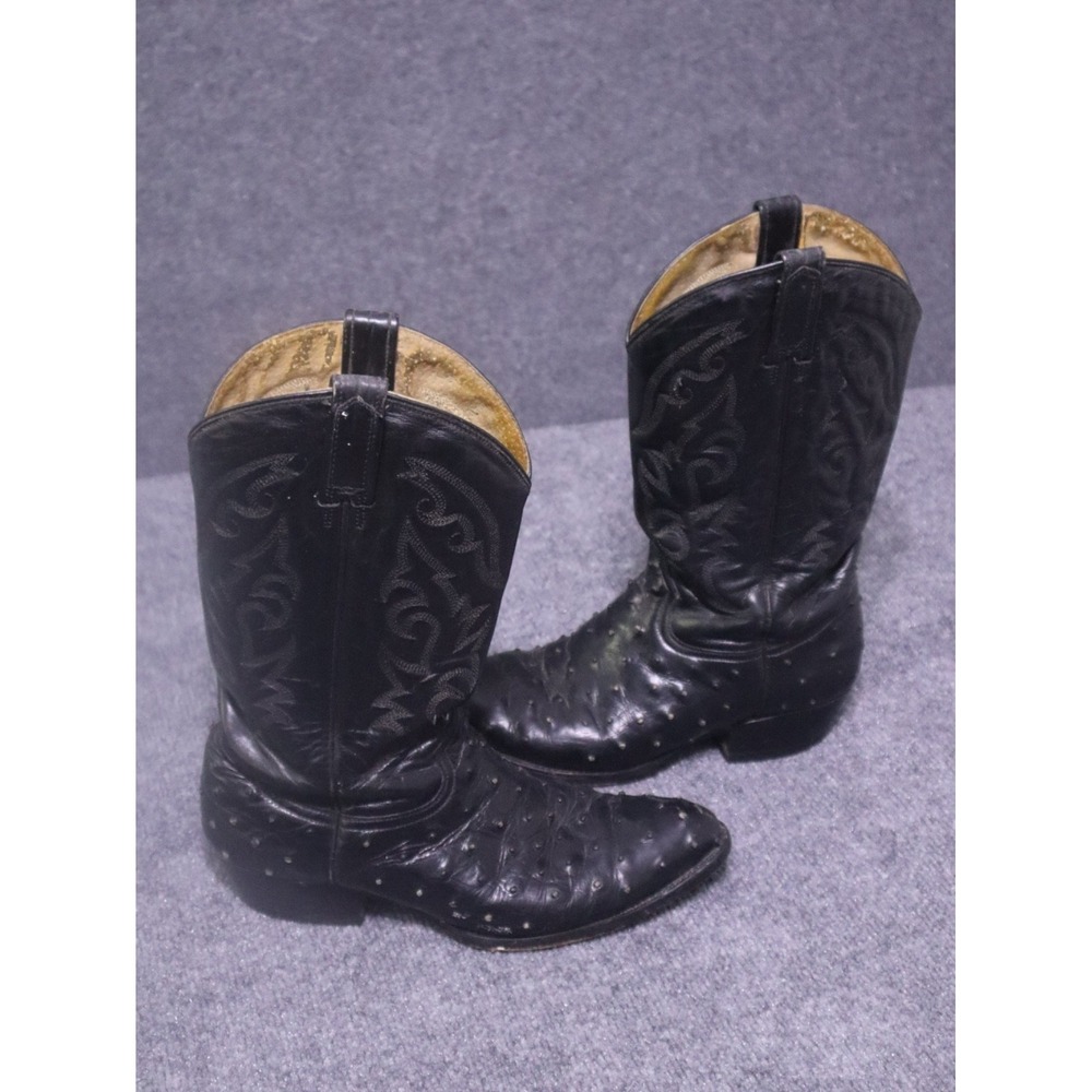 Black Western Botas RUDEL‎ Ostrich Snip-Toe Cowboy Boots 8.5 MEXICAN Cowboy